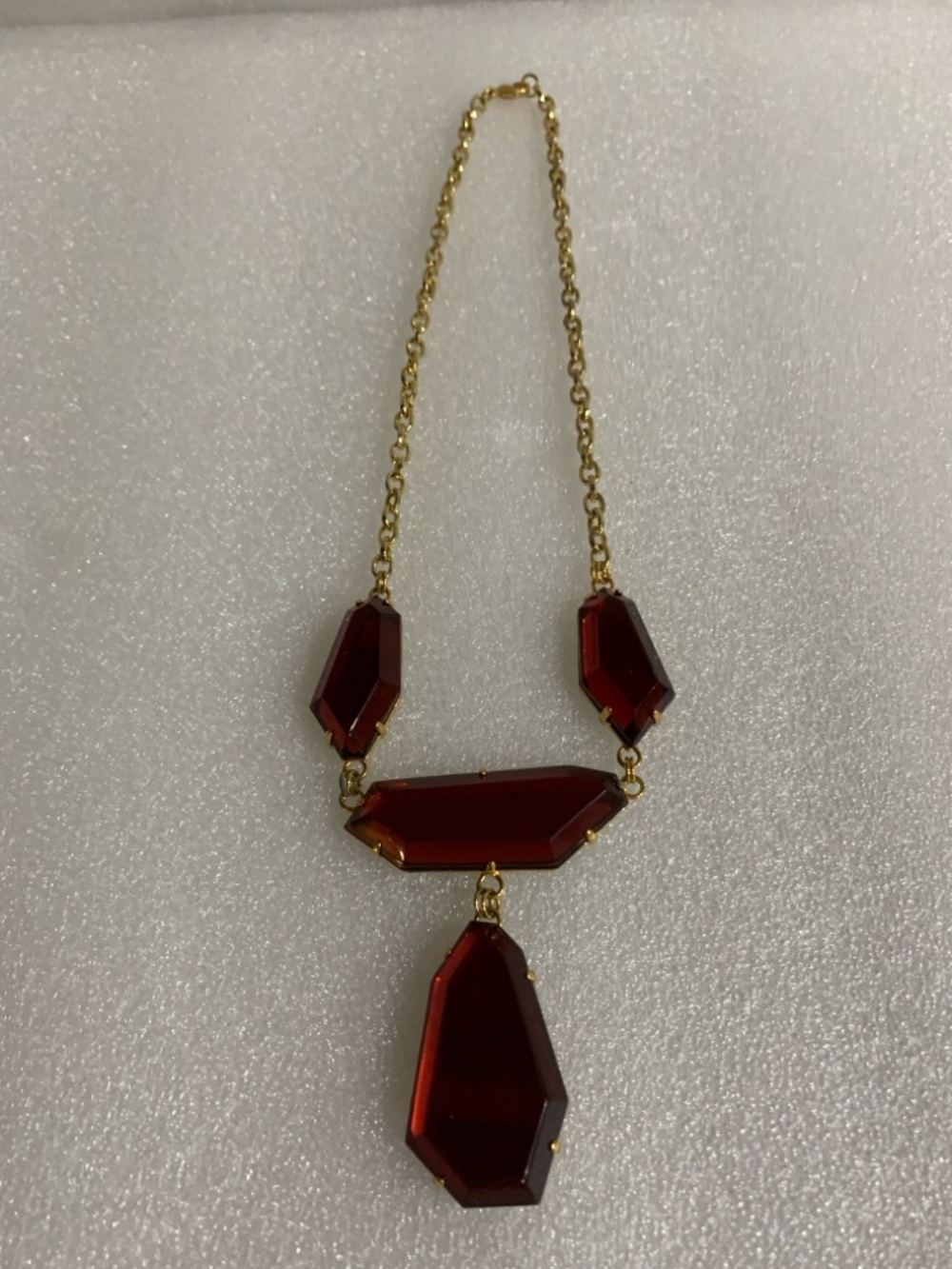 Red Faceted Statement Necklace Gold Geometric Drop